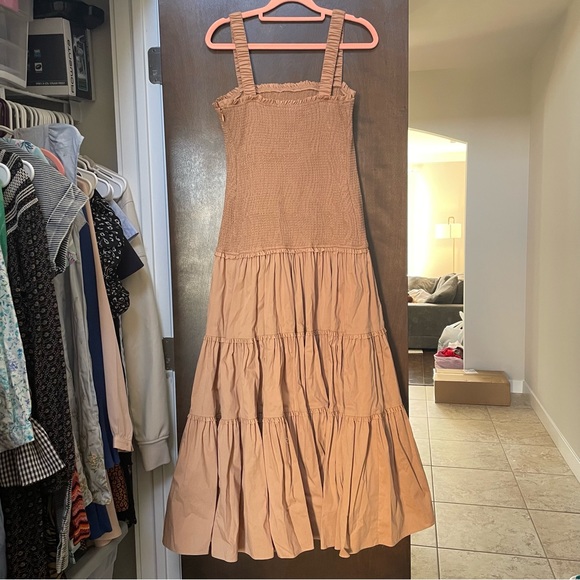 NWT Cinq à Sept Rina Smocked Tiered Midi Dress in Sahara - Picture 11 of 13